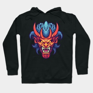 Horned demon face, red and blue Hoodie